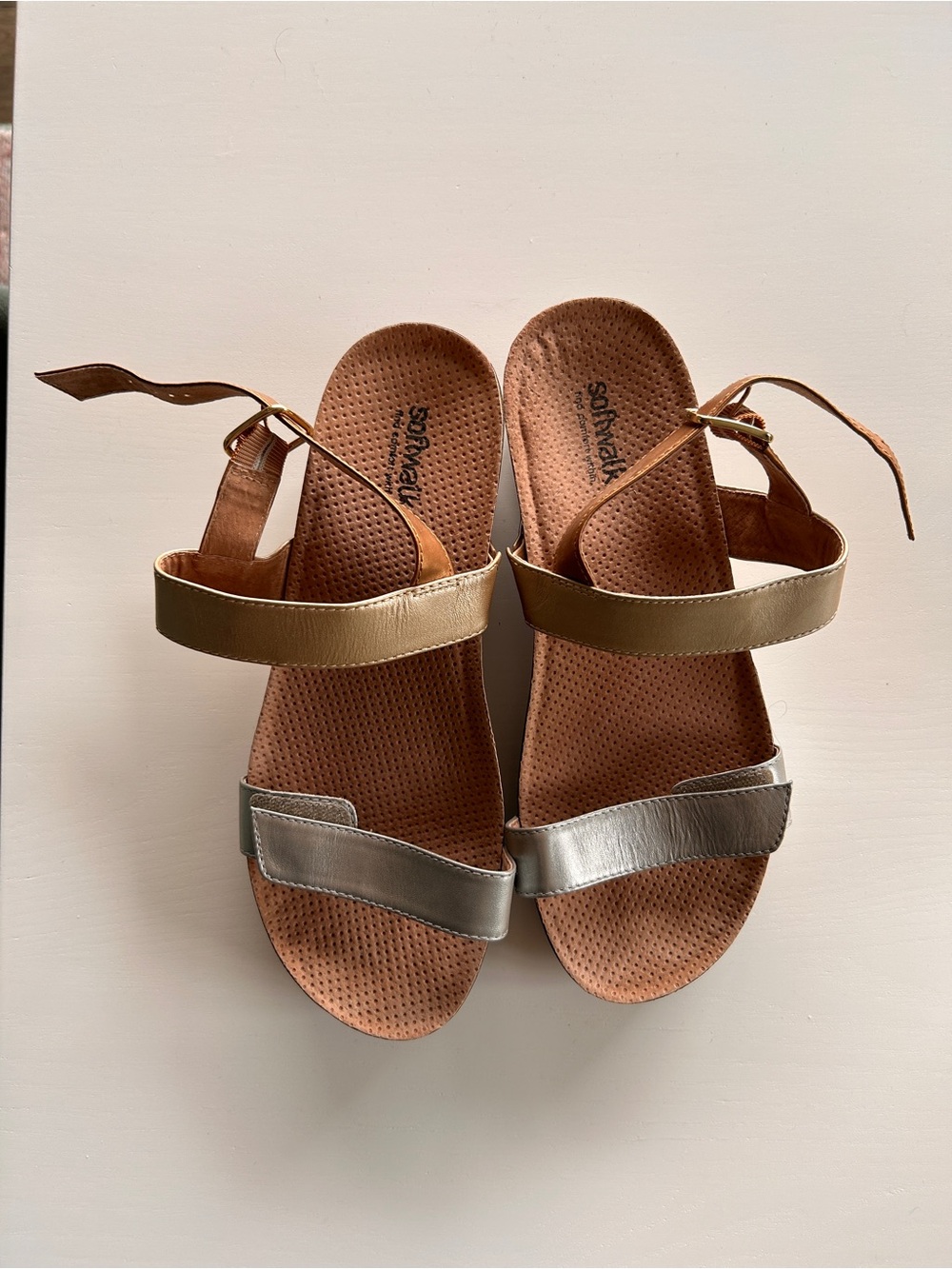 SoftWalk Two-Tone Metallic Gold and Silver Leather Sandals